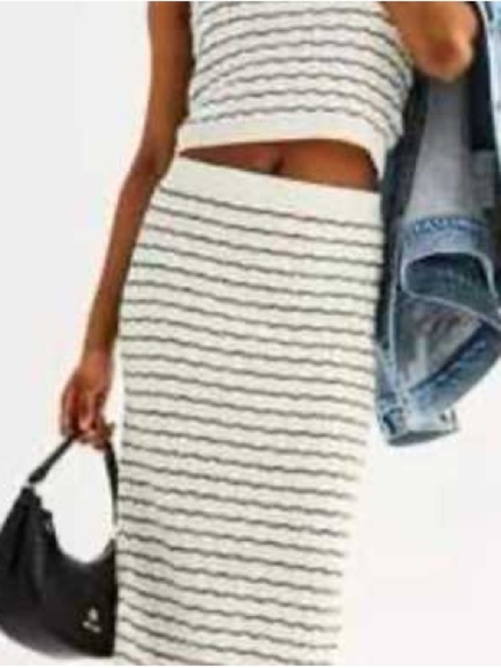 Cream and Black Striped Knit Midi Skirt